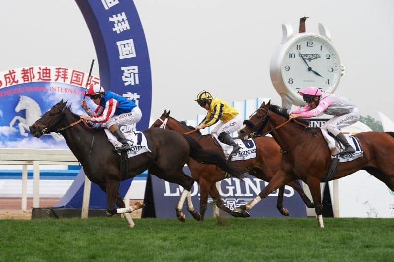 Start Right lands a first victory for Zabeel Stables at Jinma Lake Racecourse in Chengdu, China as he wins the Chengdu Dubai International Cup presented by Longines. Credit: Dubai Racing Club // Andrew Watkins