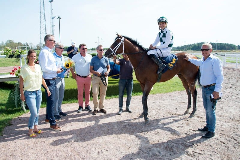 Lars Kelp og Väsby Häst AB med Kodiac-sønnen Noosa Prince. Foto: Elina Björklund / Svensk Galopp.