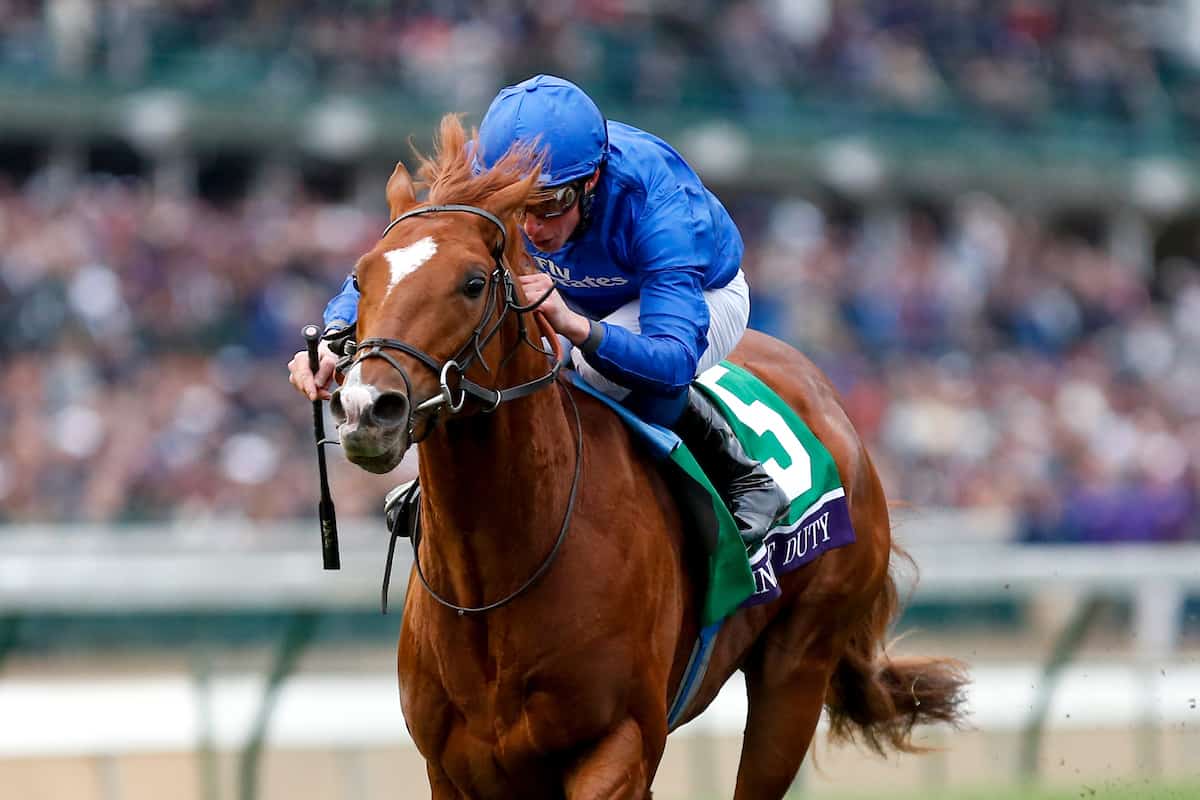 William Buick rider Line Of Duty først over stregen i Breeders' Cup Juvenile Turf. Foto: Kaz Ishida/Eclipse Sportswire/CSM