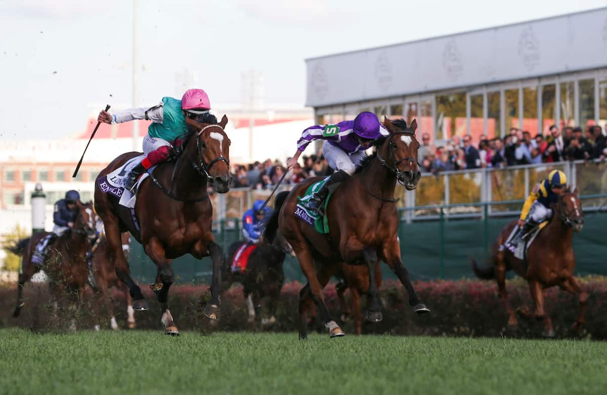 Enable/Frankie Dettori slår Magical/Ryan Moore i Breeders' Cup Turf (G1). Foto: Casey Phillips/Eclipse Sportswire/CSM