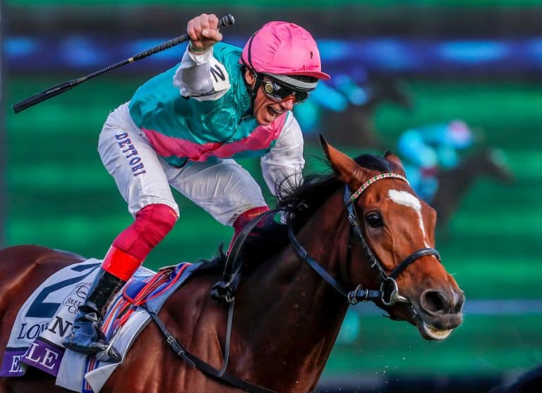 Frankie Dettori triumferer i bøjlerne på Enable. Foto: Eric Patterson/Eclipse Sportswire/CSM