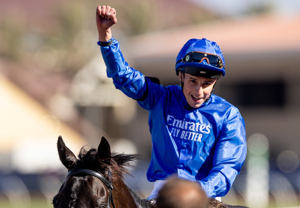 Rebel’s Romance, ridden by William Buick, fends off Rousham Park (1) in the Longines Breeders’ Cup Turf on Breeders’ Cup Championship Saturday at Del Mar Thoroughbred Club in Del Mar, California on November 2, 2024. Alex Evers/Eclipse Sportswire/Breeders Cup