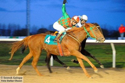 Demeanour besejrede La Zona i JK Avelslöpning (L) på Jägersro i 2010. Foto: Svensk Galopp / Stefan Olsson.