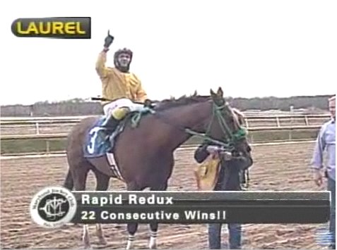 Rapid Redux og jockey J.D.Costa efter sejren på Laurel Park.